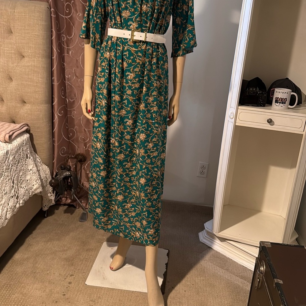 Floral Green Maxi Dress with Belt